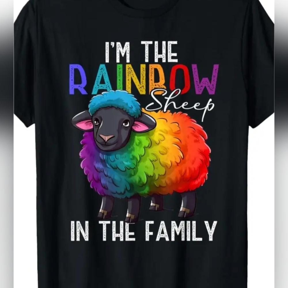 🌈 T-Shirt-- "Rainbow Sheep" in Black, Men's size XL